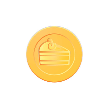 golden game coin. Coin icon, gold medal. Coin with piece of cake. Graphic user interface design element game coin. Money symbol game elements. bank payment symbol.のイラスト素材