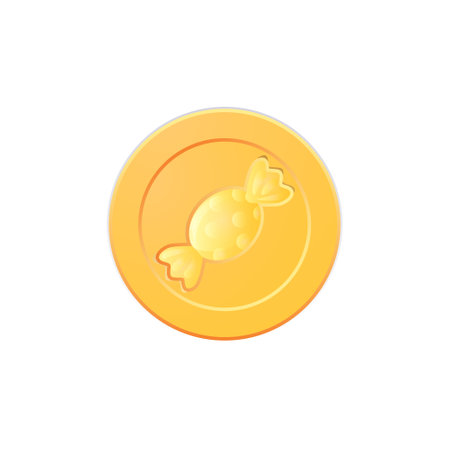 golden game coin. Coin icon, gold medal. Coin with candy. Graphic user interface design element game coin. Money symbol game elements. bank payment symbol.のイラスト素材