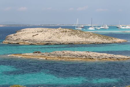 seascape with yacht Mediterranean Sea, Balearic Islandsの写真素材