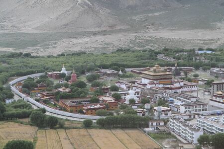 View of the Buddhist monastery Samye, Tibet, Chinaの写真素材