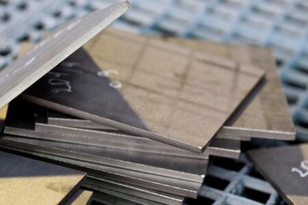 square polished metal plate segments for further processingの写真素材