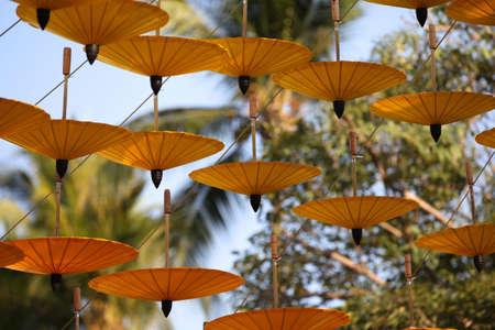 Decorative Chinese umbrellas in composition, Thailand, south east asiaの写真素材