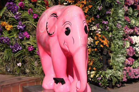 Statues of elephants with various drawings, Thailand, south east asiaの写真素材