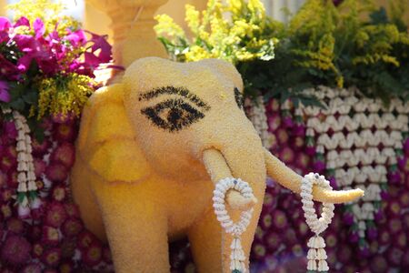 Scenery from statues and flowers on the street, Thailand, south east asiaの写真素材