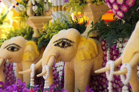 Scenery from statues and flowers on the street, Thailand, south east asiaの写真素材