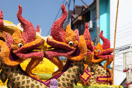 Scenery from statues and flowers on the street, Thailand, south east asiaの写真素材