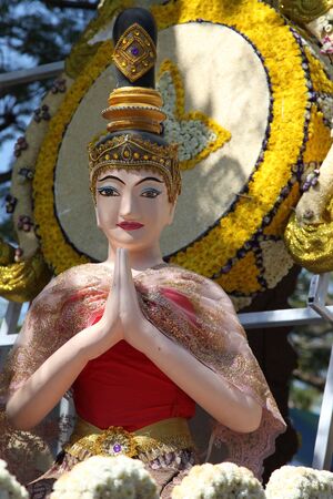 Scenery from statues and flowers on the street, Thailand, south east asiaの写真素材