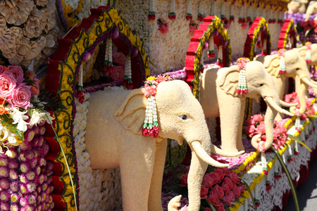 Scenery from statues and flowers on the street, Thailand, south east asiaの写真素材