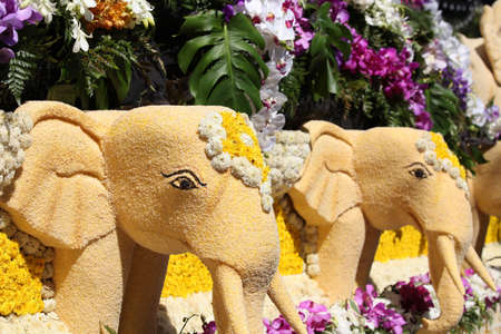Scenery from statues and flowers on the street, Thailand, south east asiaの写真素材