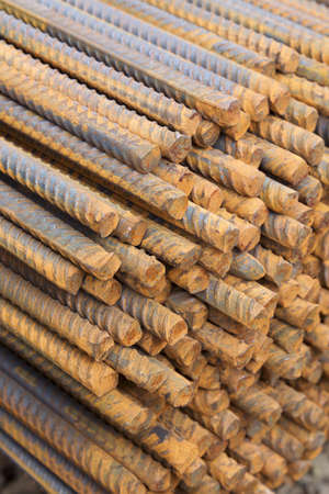 Reinforcing bars with a periodic profile in the packs are stored in the metal products warehouse,...