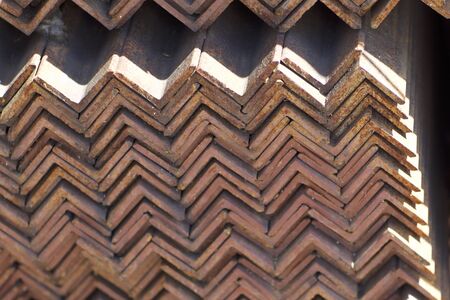 Metal profile angle in packs at the warehouse of metal products, Russiaの写真素材
