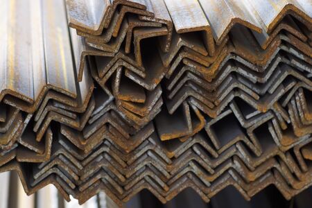 Metal profile angle in packs at the warehouse of metal products, Russiaの写真素材
