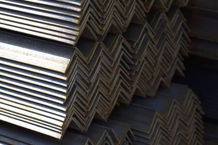 Metal profile angle in packs at the warehouse of metal products, Russiaの写真素材