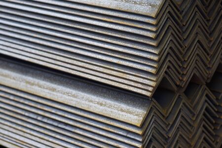 Metal profile angle in packs at the warehouse of metal products, Russiaの写真素材