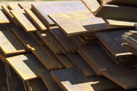 Metal profile strip in packs at the warehouse of metal products, Russiaの写真素材