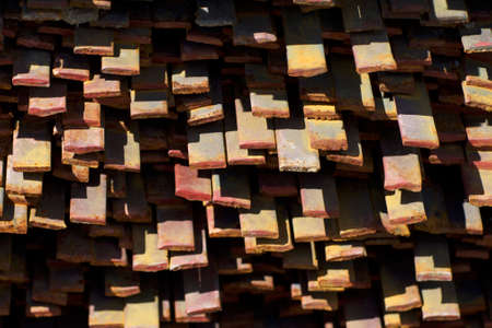 Metal profile strip in packs at the warehouse of metal products, Russiaの写真素材