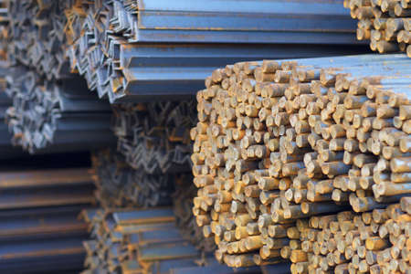 Metal profiles of different kinds are located in the metal products warehouse, Russiaの写真素材