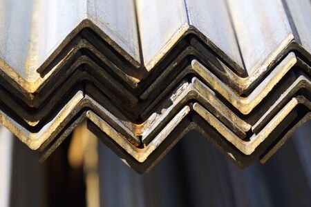 Metal profile angle in packs at the warehouse of metal products, Russiaの写真素材