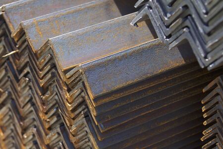 Metal profile angle in packs at the warehouse of metal products, Russia