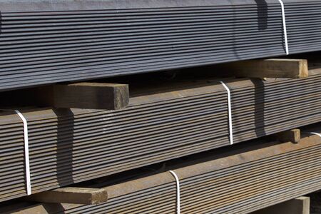Metal profile angle in packs at the warehouse of metal products, Russia