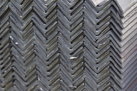 Metal profile angle in packs at the warehouse of metal products, Russiaの写真素材