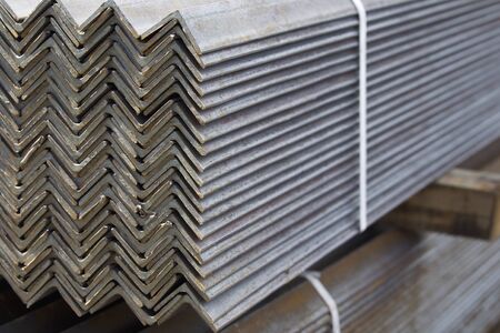 Metal profile angle in packs at the warehouse of metal products, Russiaの写真素材