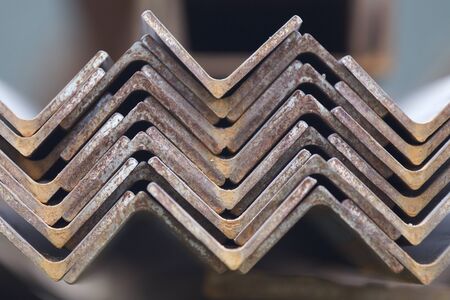 Metal profile angle in packs at the warehouse of metal products, Russia