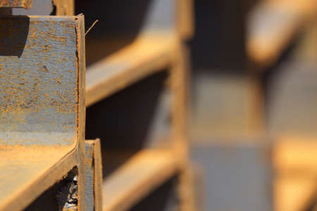 Metal profile beam in packs at the warehouse of metal products, Russiaの写真素材