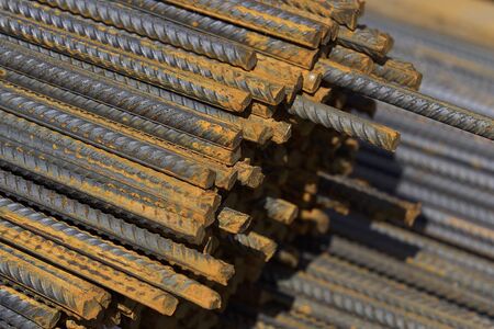Reinforcing bars with a periodic profile in the packs are stored in the metal products warehouse, Russiaの写真素材