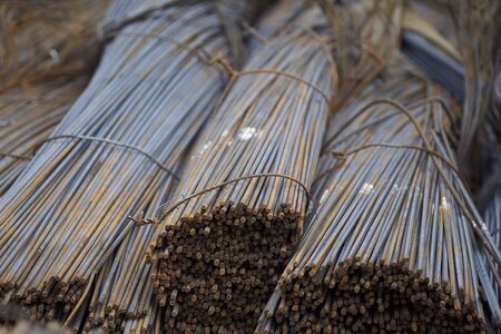 Reinforcing bars with a periodic profile in the packs are stored in the metal products warehouse, Russiaの写真素材