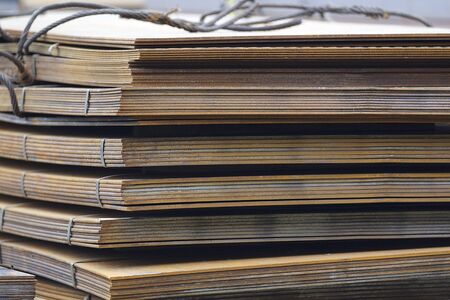 Sheet metal is in bundles in the warehouse, Russiaの写真素材