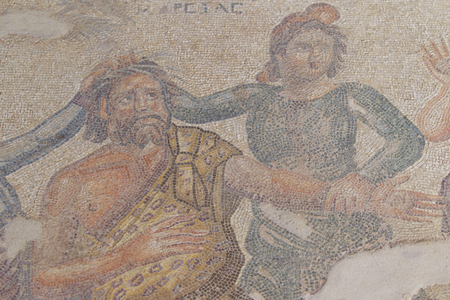 Ancient mosaic on the floor as the art of ancient Greek civilizationの写真素材