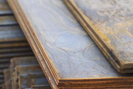 Sheet metal is in bundles in the warehouse, Russiaの写真素材