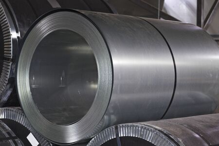 Rolls of cold-rolled galvanized steel in stock, Russiaの写真素材