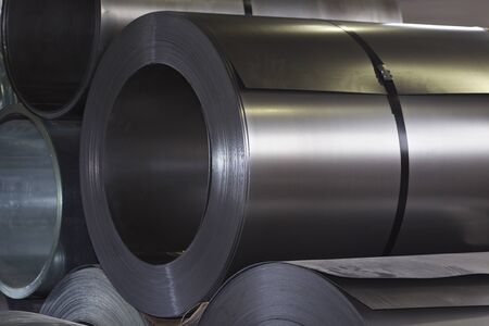 Rolls of cold-rolled galvanized steel in stock, Russiaの写真素材