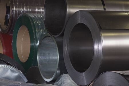 Rolls of cold-rolled galvanized steel in stock, Russiaの写真素材