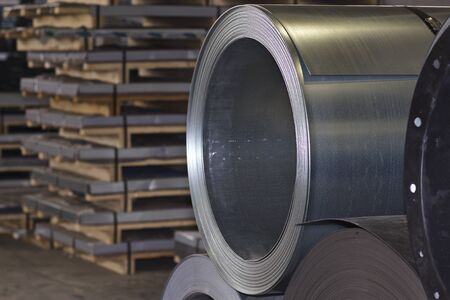 Rolls of cold-rolled galvanized steel in stock, Russiaの写真素材