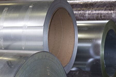Rolls of cold-rolled galvanized steel in stock, Russiaの写真素材