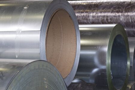 Rolls of cold-rolled galvanized steel in stock, Russiaの写真素材