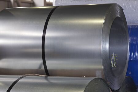 Rolls of cold-rolled galvanized steel in stock, Russiaの写真素材