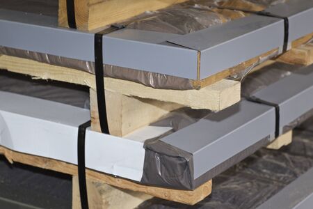 Sheet metal is in bundles in the warehouse, Russiaの写真素材