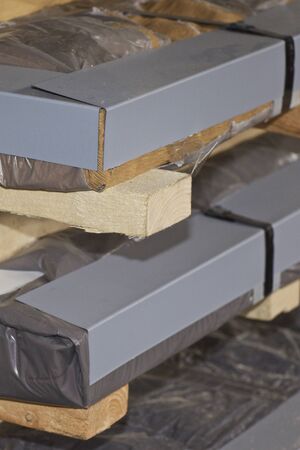 Sheet metal is in bundles in the warehouse, Russiaの写真素材