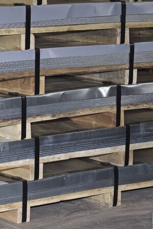 Sheet metal is in bundles in the warehouse, Russiaの写真素材