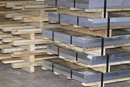 Sheet metal is in bundles in the warehouse, Russiaの写真素材