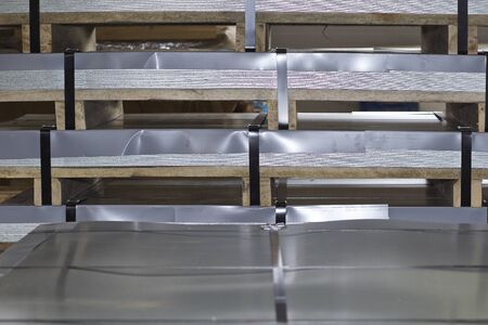 Sheet metal is in bundles in the warehouse, Russiaの写真素材