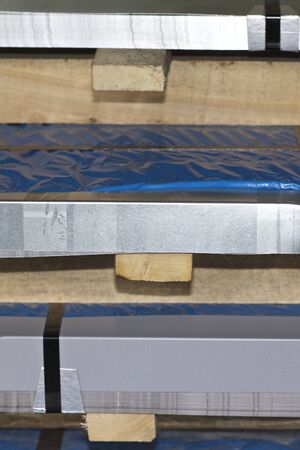 Sheet metal is in bundles in the warehouse, Russiaの写真素材
