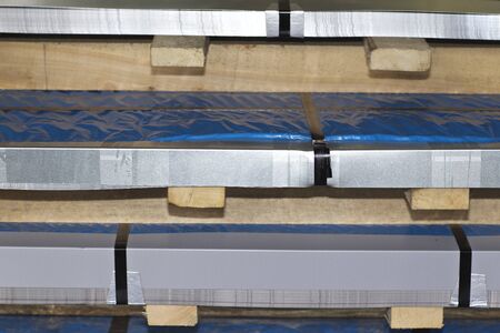 Sheet metal is in bundles in the warehouse, Russiaの写真素材