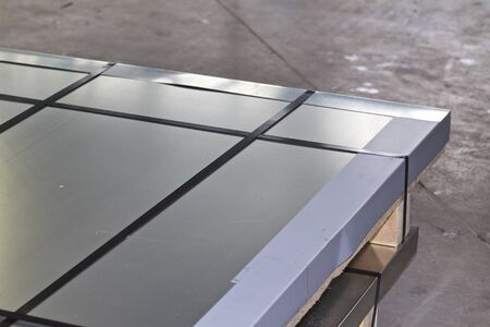 Sheet metal is in bundles in the warehouse, Russiaの写真素材