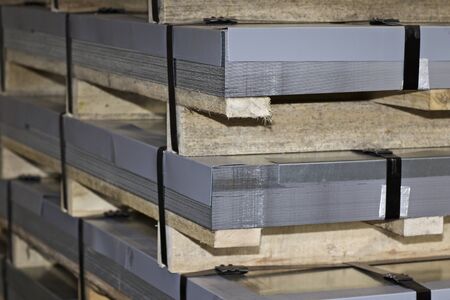 Sheet metal is in bundles in the warehouse, Russiaの写真素材