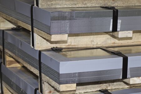 Sheet metal is in bundles in the warehouse, Russiaの写真素材
